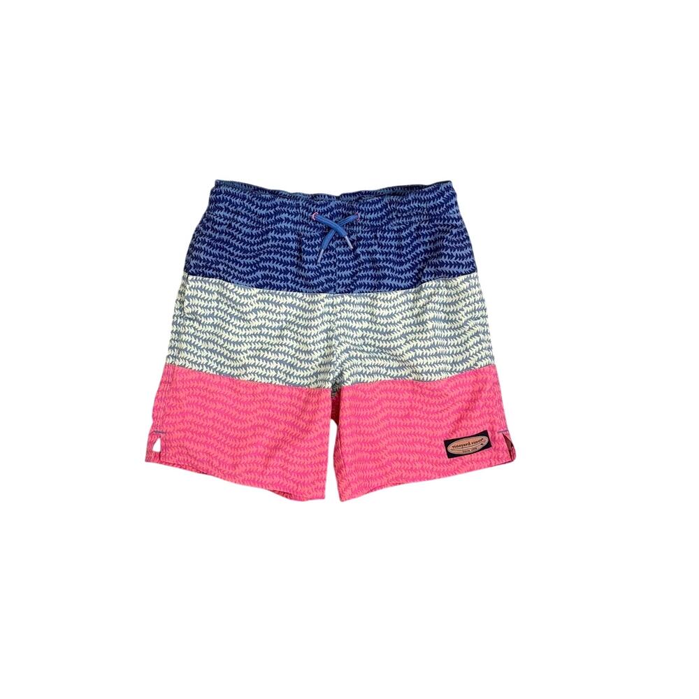 Vineyard Vines Wavy Tails Colorblock Chappy Drawstring Swim Trunks Small 8/10